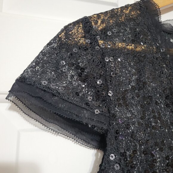 Till The End Black Sheer Sequin Embellished Short Sleeve Tie Front Bolero Shrug - Picture 6 of 12
